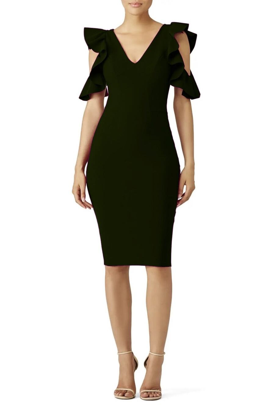 Chiara Boni La Petite Robe Beaufort Ruffle Cold Shoulder Black Dress 38 US 2